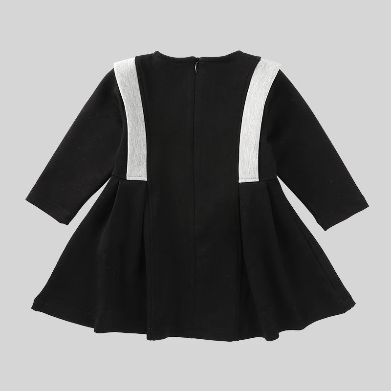 LABI BABY Girl Bow Dress Cool Fashion Long Sleeve Black Dresses for Kids Toddler Girls Autumn Dresses Children Casual Clothing