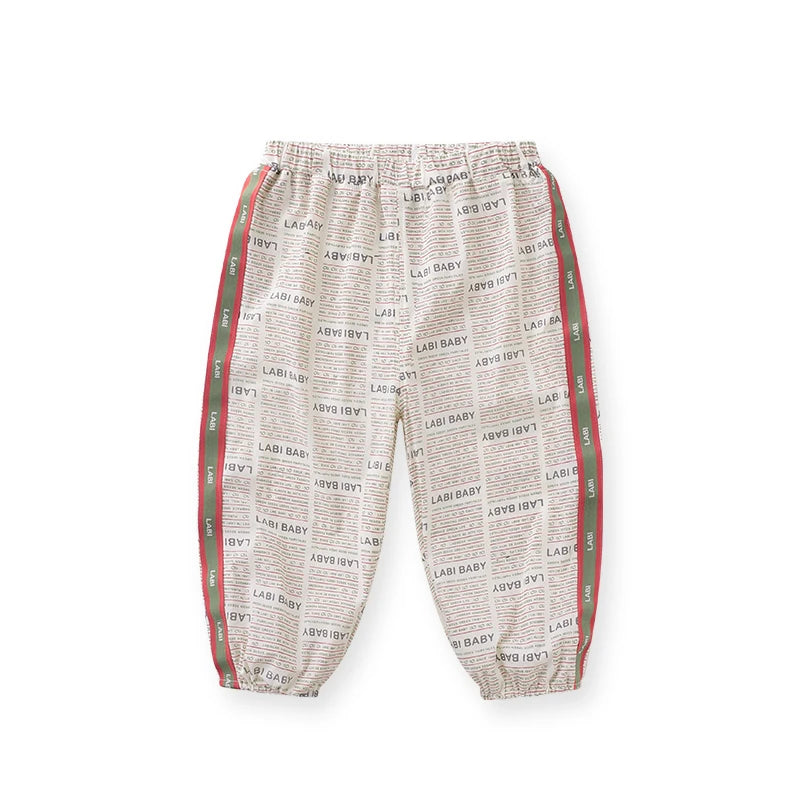LABI BABY Spring Autumn Boys Windproof Pants Lightweight Children Alphabet Printed Pants 1-6 Year Old Camping Outgoing Clothing