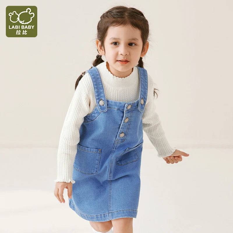 3-10 Years Girls Denim Dresses Kids Strap Overalls Dress with Pockets Stylish Children Summer Spring Autumn Suspender Clothes