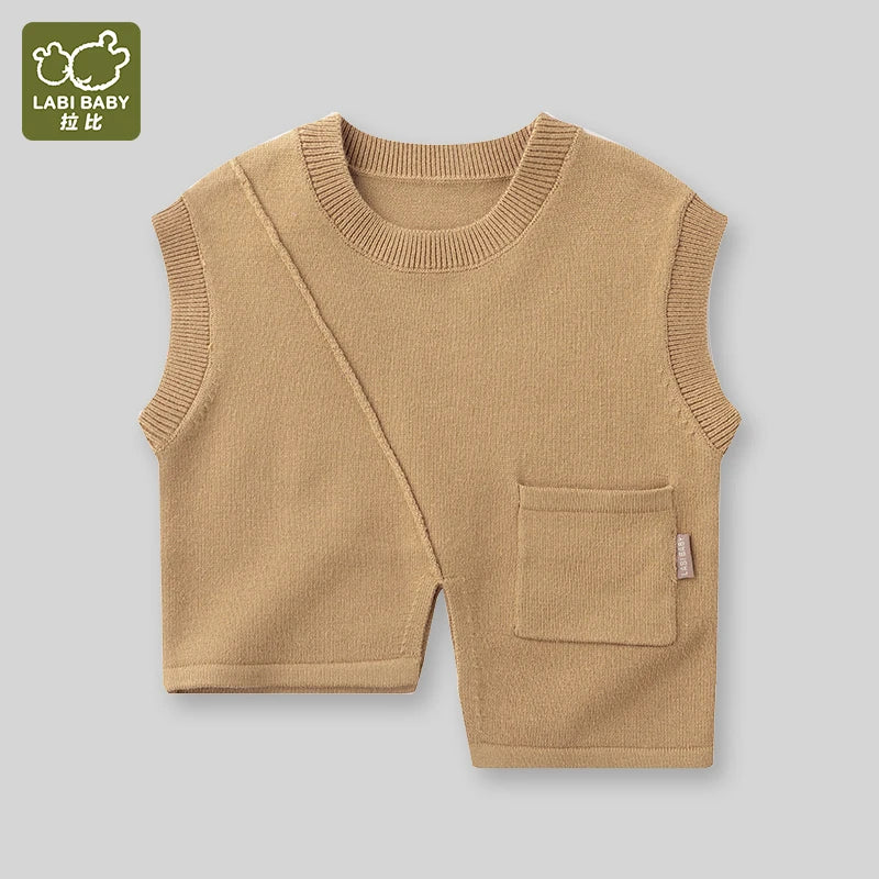 LABI BABY 3 Colors Girls Sweater Vest Autumn Spring Round Neck Pullover Vest Knitted Sweater Top Children Clothes Kids Clothes