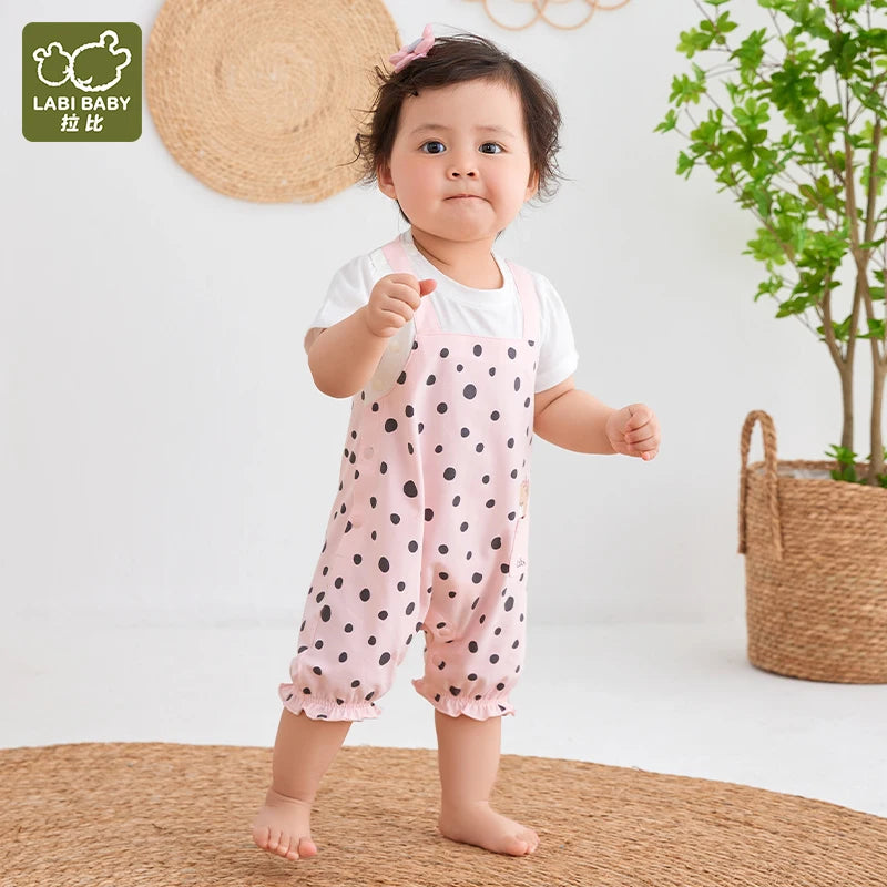 LABI BABY Body de lunares con estampado de oso, bonito pelele de algodón para niñas y niños, mono de manga corta, mono infantil de verano para niños pequeños