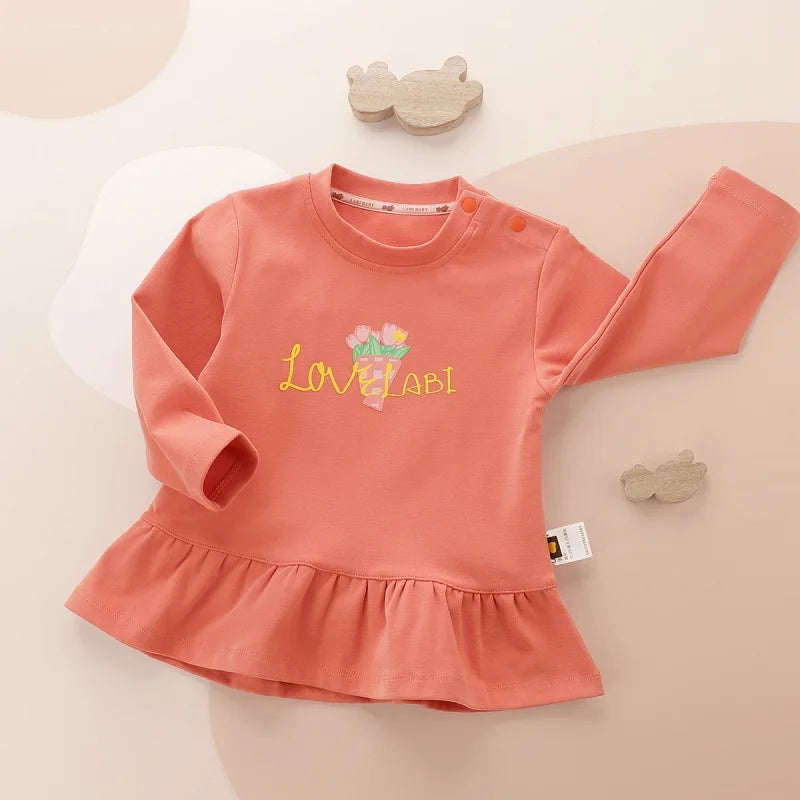LABI BABY Girls T Shirt Kids Flower Print Tops Autumn Long Sleeve Casual T Shirts Pullover Round Neck Fall Toddler Baby Clothes