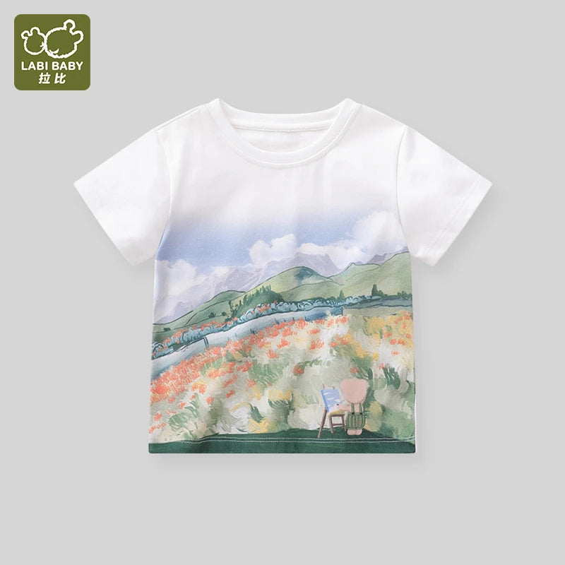LABI BABY Summer Cartoon T shirt for Boys Girls Short Sleeve Top Children T-shirt High-end Infant Clothes Clothing 1-6 Year Old
