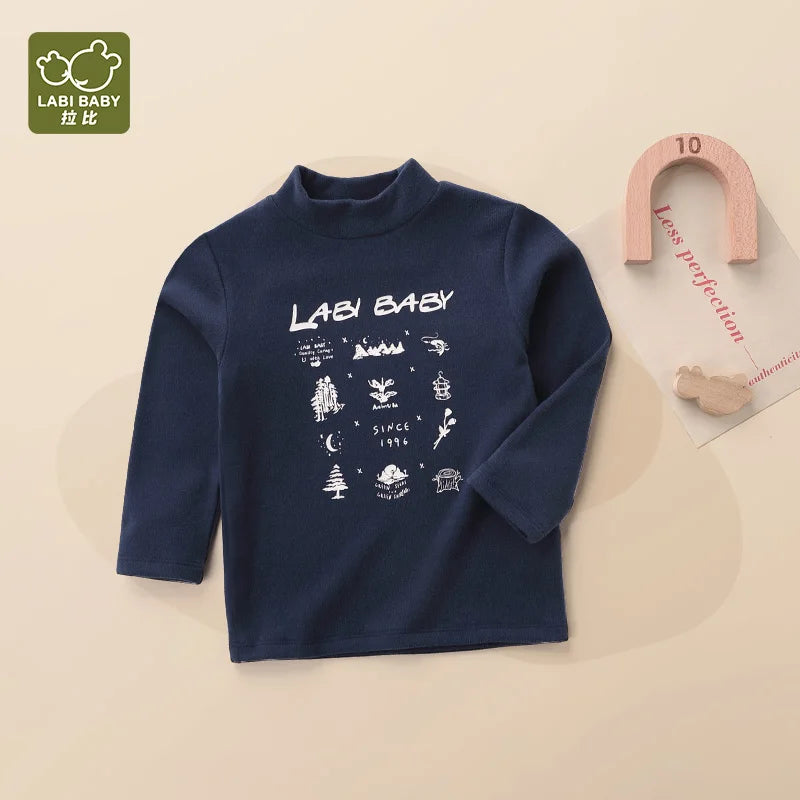 LABI BABY T-shirt Autumn Long Sleeve High Collar Tops for Boys Girls Kids Undershirt Green Blue Print Top Baby Boy Clothes