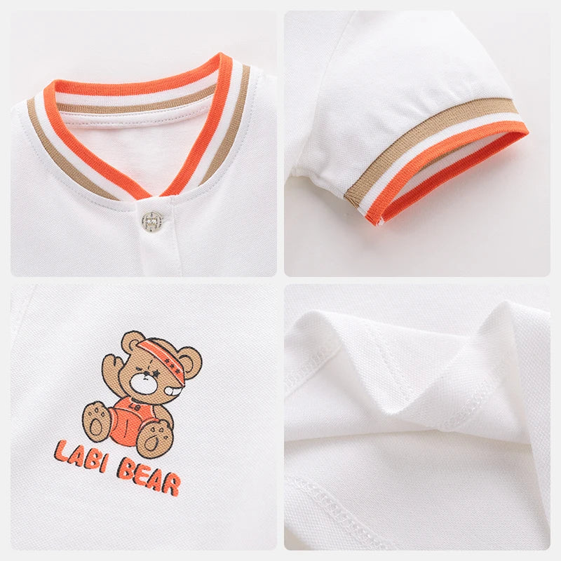 Baby Boys Polo Shirts Toddler Kids Summer Tops Short Sleeve T Shirt Boys Sports Clothes Bear Print Children Clothing 1-6 Years