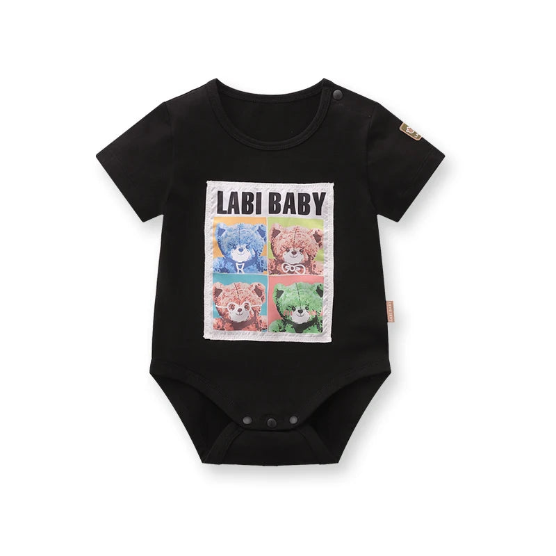 LABI BABY Body de dibujos animados para niño y niña, pelele de algodón con estampado de oso a la moda para niño pequeño, pelele suave de verano de manga corta para recién nacido