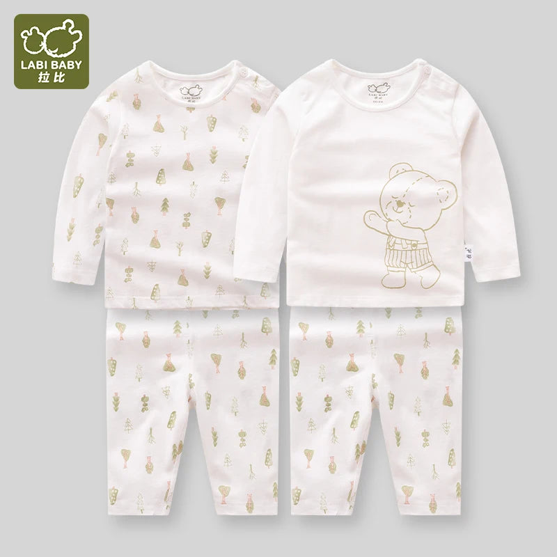 LABI BABY 2Pcs/Set Infant Jumpsuit Spring Newborn Cotton Romper Toddler Soft Bodysuit for Baby Boys Girl Kids Comfortable Onesie