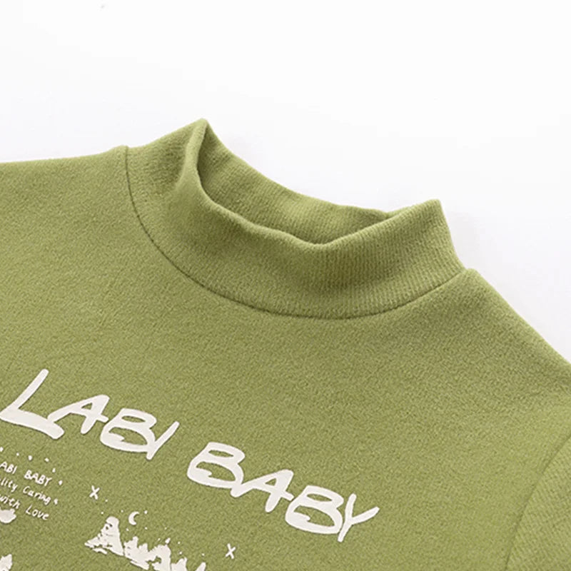 LABI BABY T-shirt Autumn Long Sleeve High Collar Tops for Boys Girls Kids Undershirt Green Blue Print Top Baby Boy Clothes