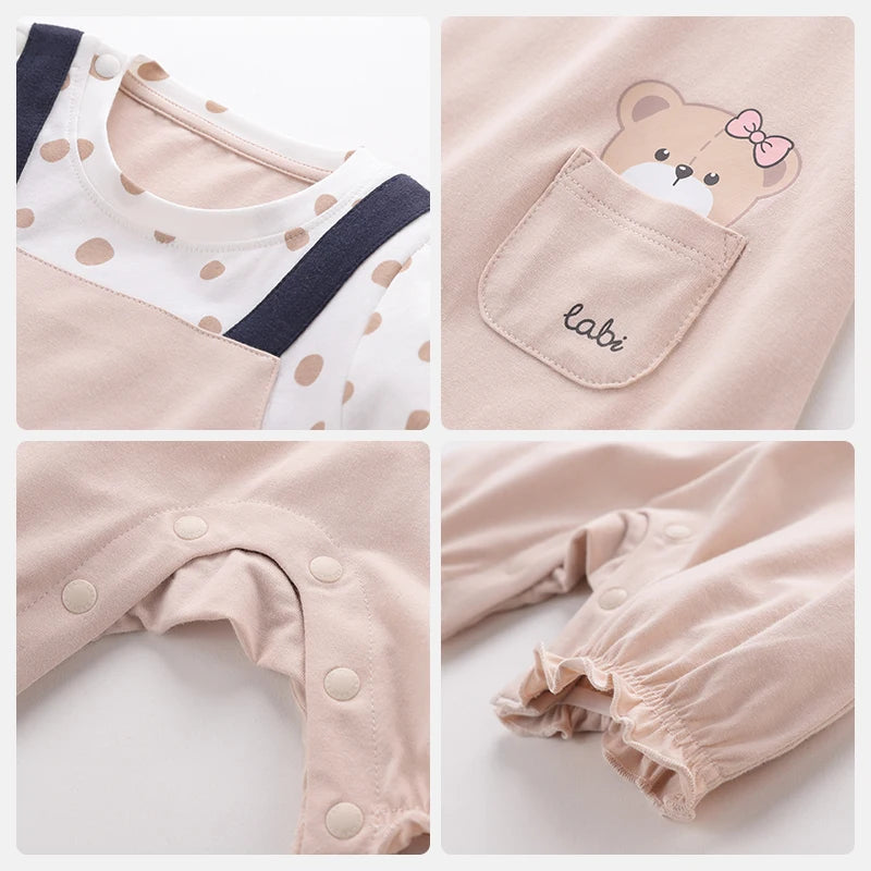 LABI BABY Polka Dot Bodysuit Bear Printed Cute Cotton Romper for Girls Boys Short Sleeve Onesie Toddler Summer Infant Jumpsuit