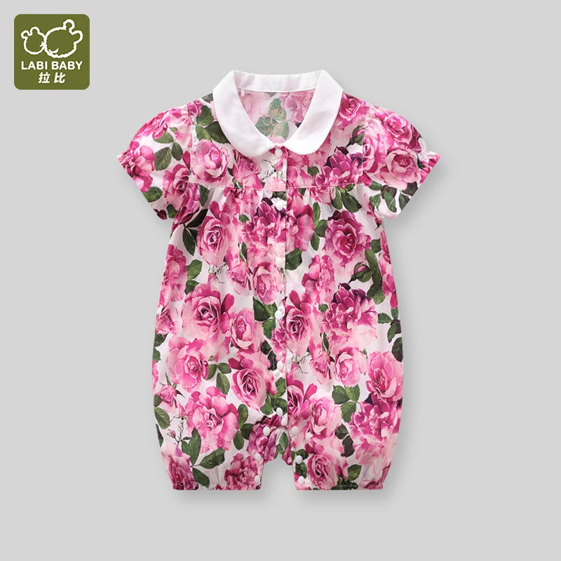 LABI BABY, mono Floral colorido para niñas, mono de verano con patrón de rosas, ropa de flores para niños pequeños, ropa de fiesta infantil, atuendo