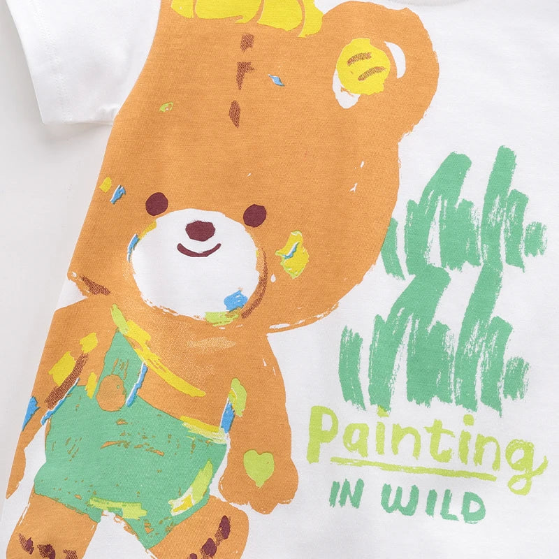 Summer Newborn Romper Boys Girls Short Sleeve Jumpsuit Infant Playsuits Baby Round Neck Cartoon Bear Cute Toddlers Clothing