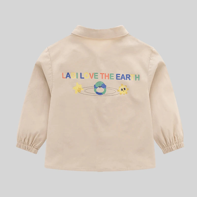LABI BABY Durable Corduroy Shirt for Kids Autumn Spring Blouse Boys Girls Long Sleeve Tops with Snap Buttons Cartoon Letter Prin