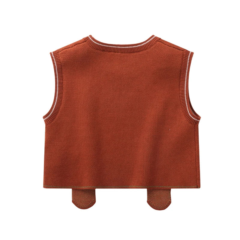 LABI BABY Girls Knitting Vest Autumn Knitted Vest Top Sleeveless Sweater Versatile Pullover Vest Xmas Red Sweater Clothes 1-6 T