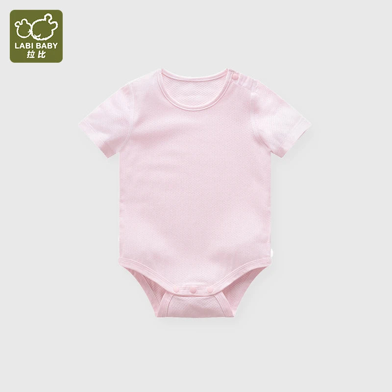 LABI BABY Short Sleeve Rompers for Newborn Baby Soft Cotton Infant Classic Pajamas Solid Color Clothes Boy and Girl Clothes