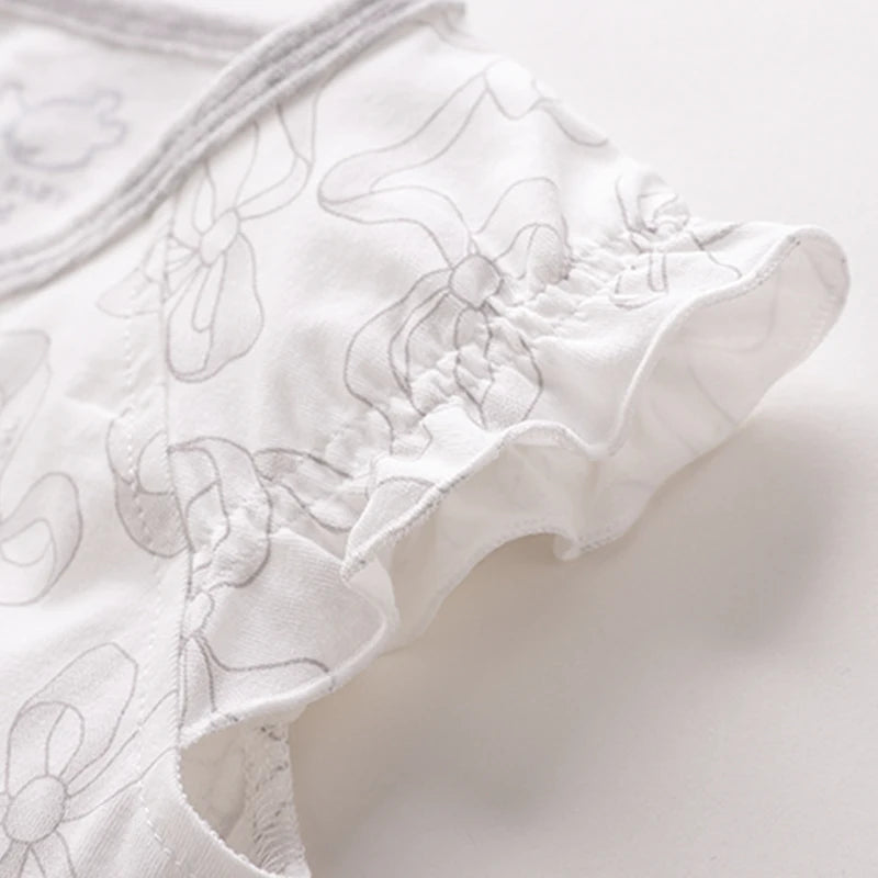 High-end Newborn Rompers Ruffle Sleeve Bows Flower Print Infant Bodysuit for Boy Girls Toddler Jumpsuit Baby Clothes Gift Summer