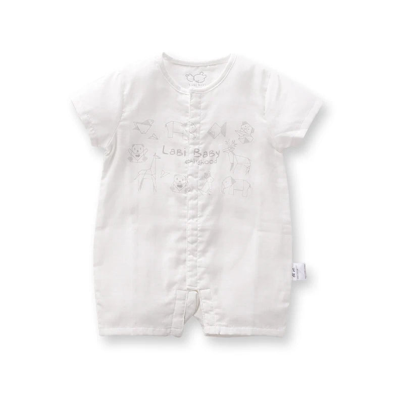LABI BABY Monos para recién nacidos, Pelele de manga corta de algodón con dibujos de animales, monos suaves para niños pequeños, ropa infantil de verano para niños y niñas