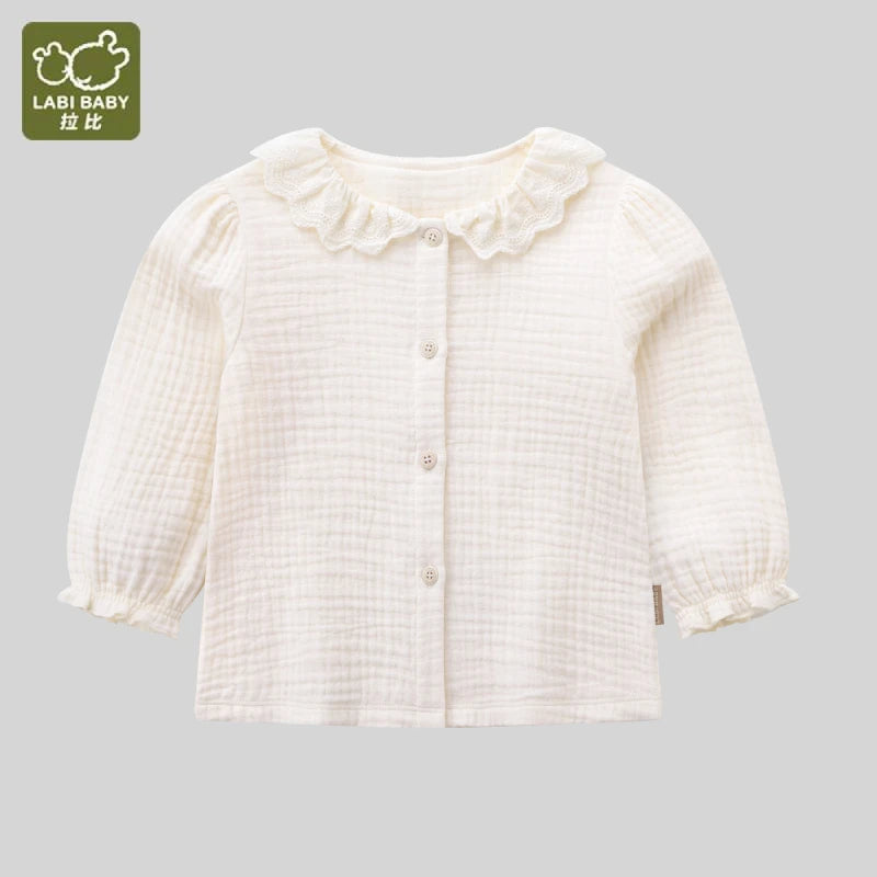 1-6 Toddler Kids Beige Blouse Autumn Lace Collar Shirts Elegant Long Sleeve Tops for Girls Fall T shirt Baby Clothes Clothing