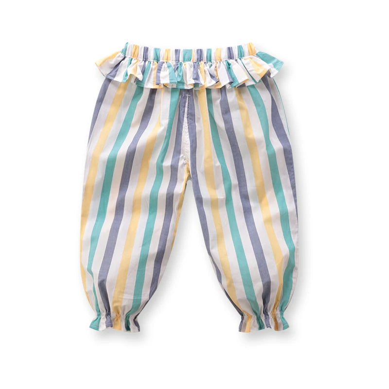LABI BABY Cotton Stripe Pants for Boys Girls Elastics Waist Pants for Toddler with Macrame Children Trousers Kids Clothing