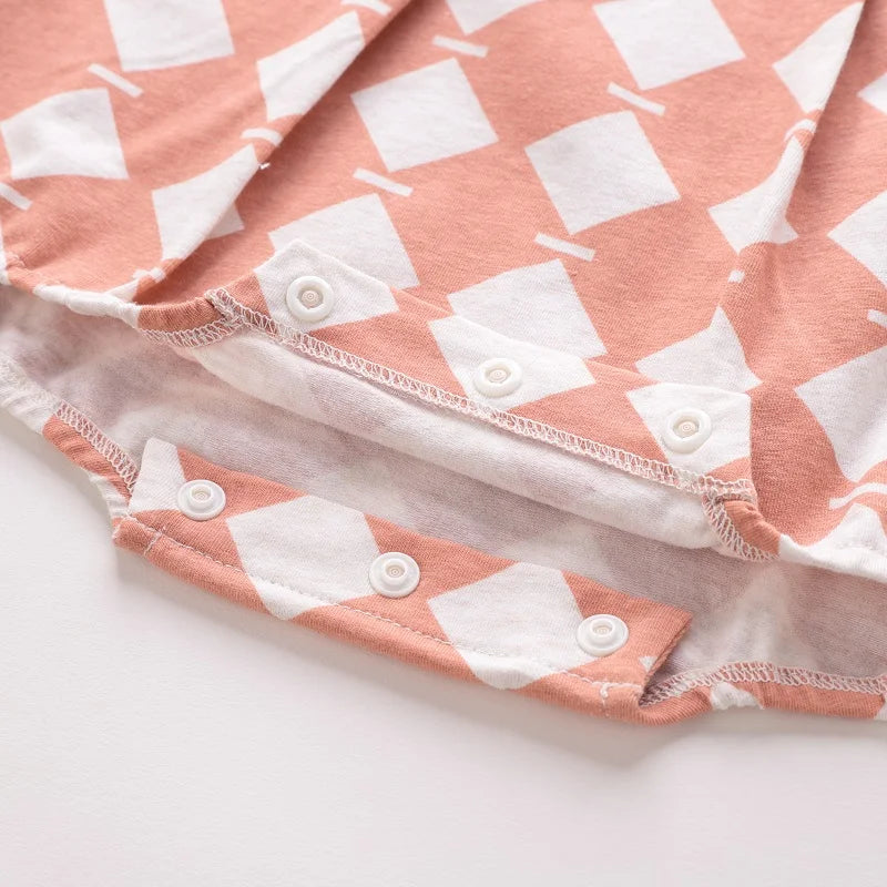 LABI BABY Newborn Pleats Design Jumpsuits Toddler Summer Romper Plaid Print Snap Button Bodysuit Girls Playsuits Infant Clothing