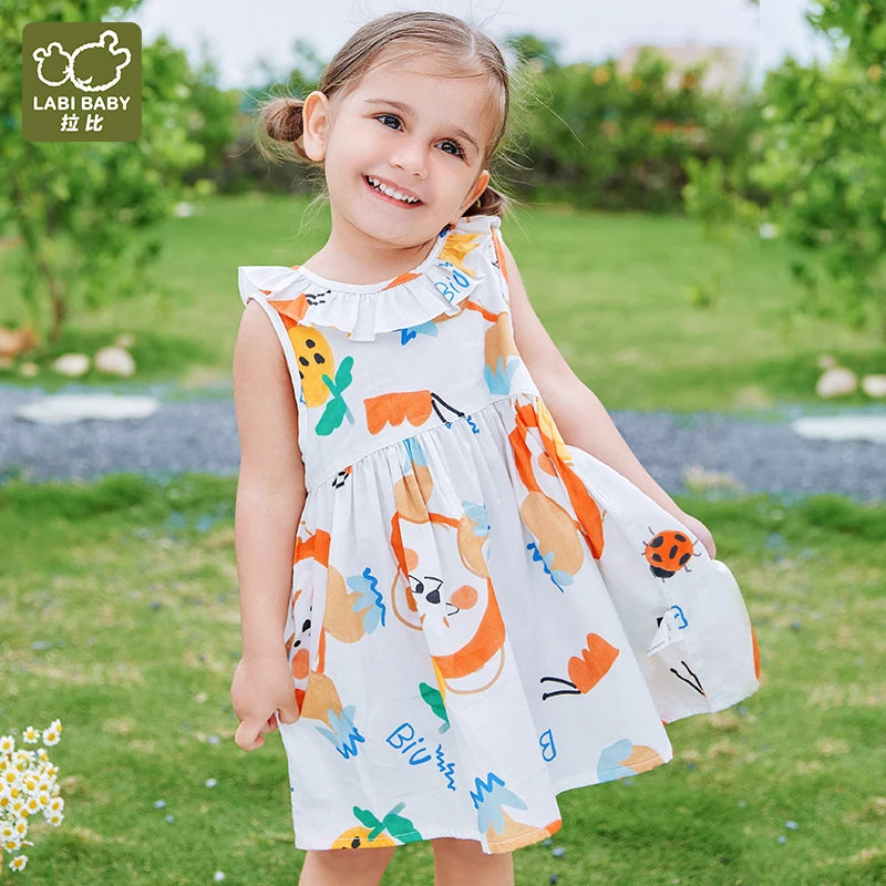 Summer Girls Dresses Cartoon Print Sleeveless Cotton Dress for Girls Kids Children Cute Round Neck Dresses Baby Girls Clothes