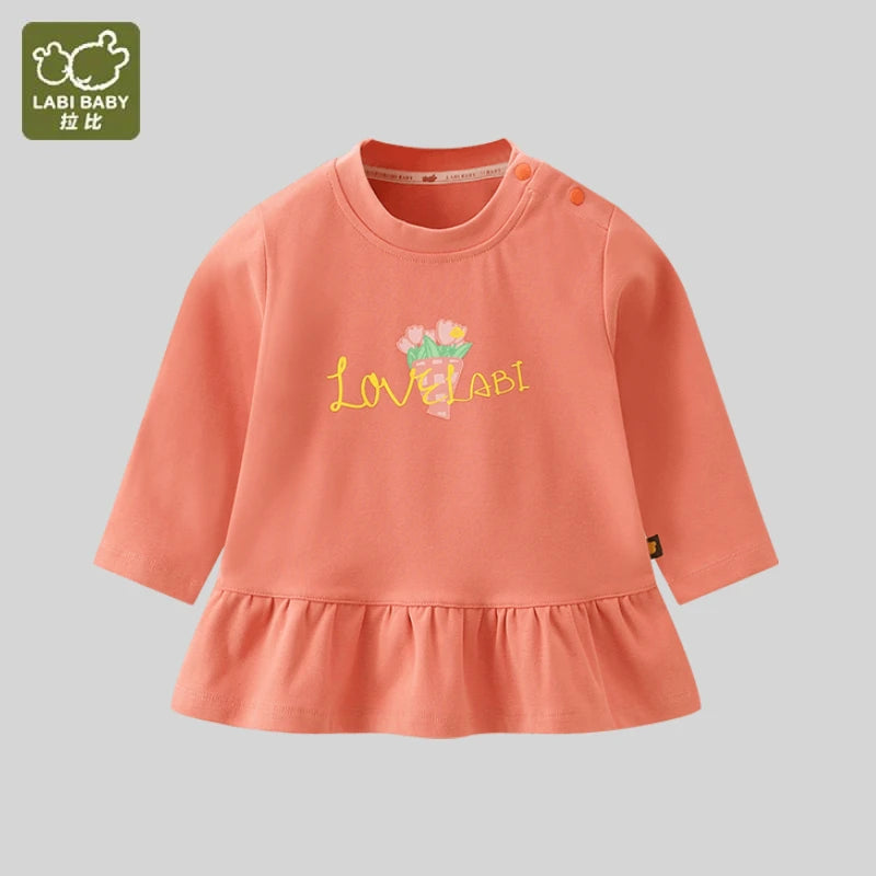 LABI BABY Girls T Shirt Kids Flower Print Tops Autumn Long Sleeve Casual T Shirts Pullover Round Neck Fall Toddler Baby Clothes