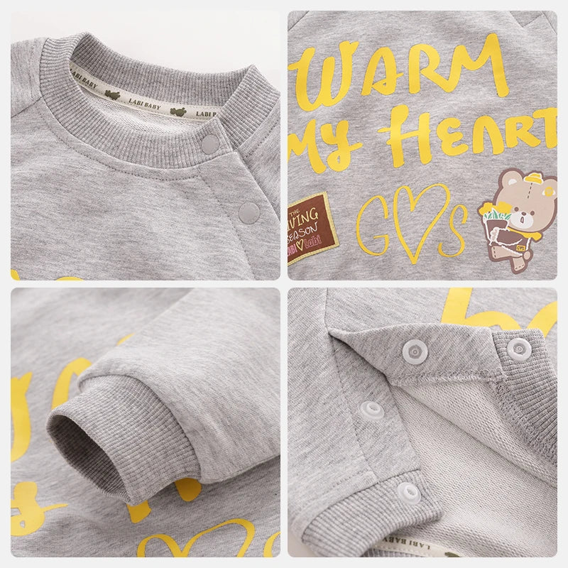 LABI BABY Kids Round Neck Hoodie Long Sleeves Outdoor Sport Pullovers Cotton Toddler Tops Spring Autumn Children Clothing