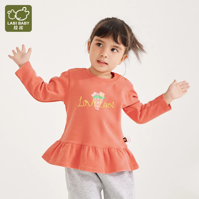 LABI BABY Girls T Shirt Kids Flower Print Tops Autumn Long Sleeve Casual T Shirts Pullover Round Neck Fall Toddler Baby Clothes