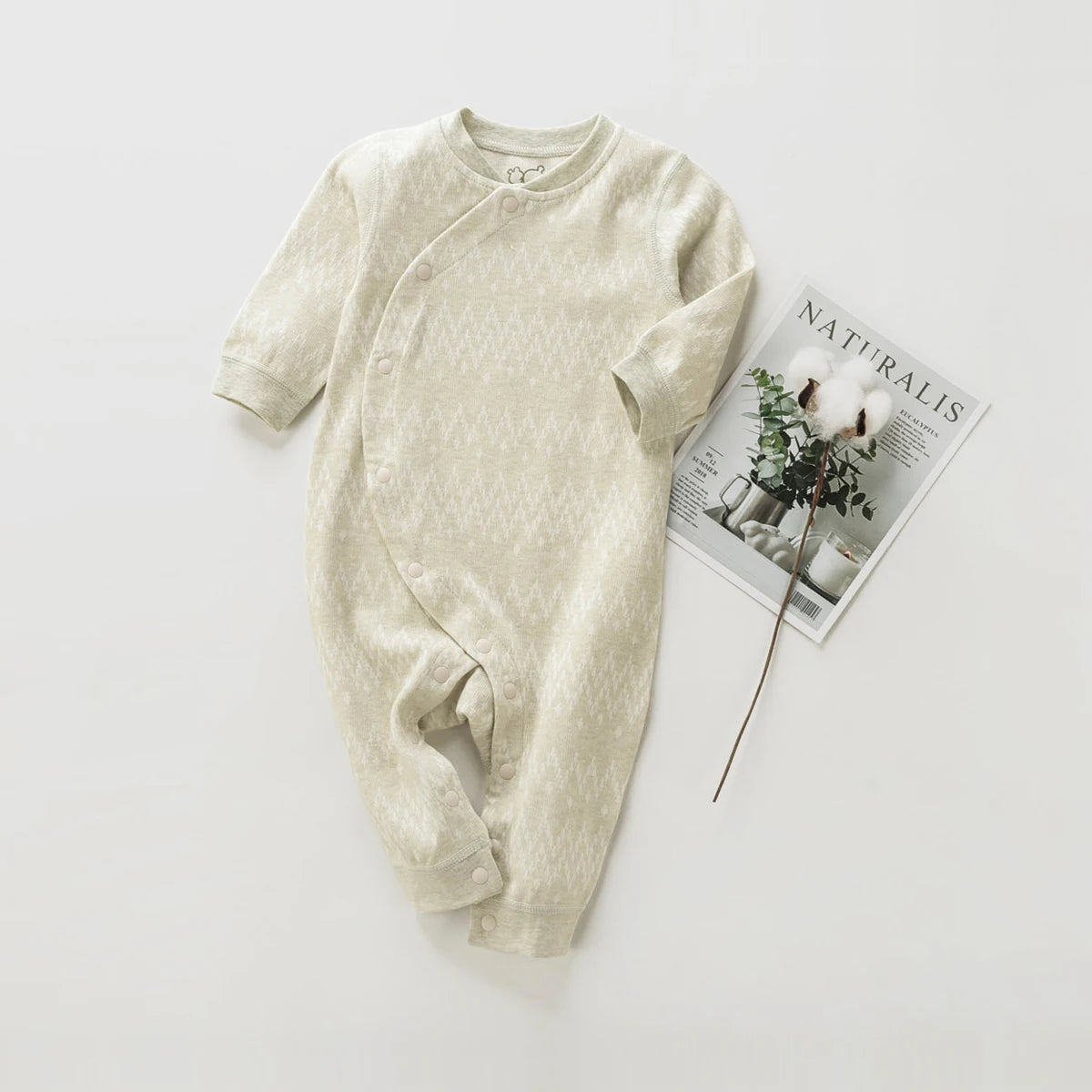 Newborn Baby Romper Geometric Green Bodysuit for Infants Indoor Outdoor Jumpsuit Spring Fall Playsuit Toddler Long Sleeve Onesie