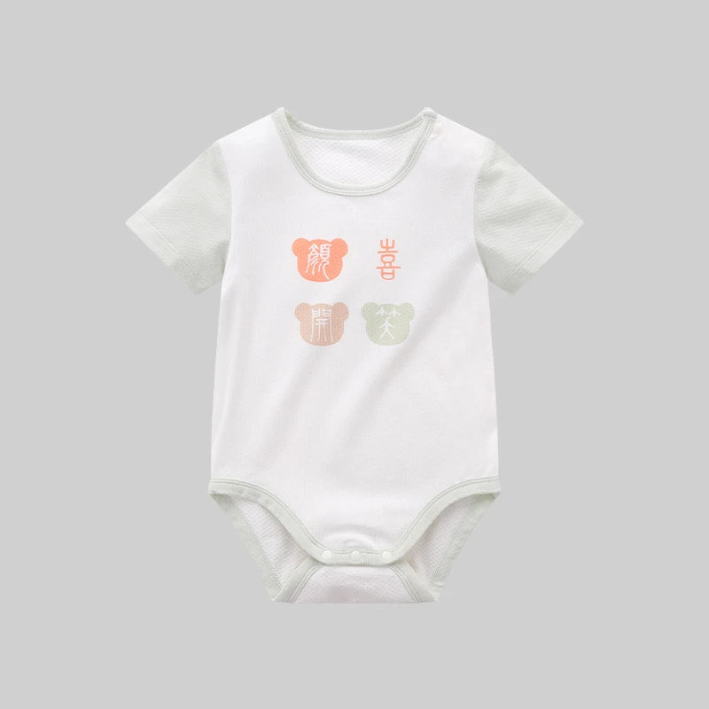 LABI BABY Summer Short Sleeve Bodysuit Cotton Lucky Print Newborn Jumpsuit Toddler Romper Infant Bodysuit Clothes for Boys Girls