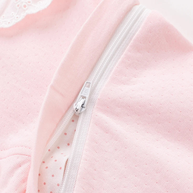 LABI BABY Newborn Lace Romper Sleeping Bag Infant Long Sleeve Solid Color Sleepwear Jumpsuit Baby Girls One-Piece Bedding