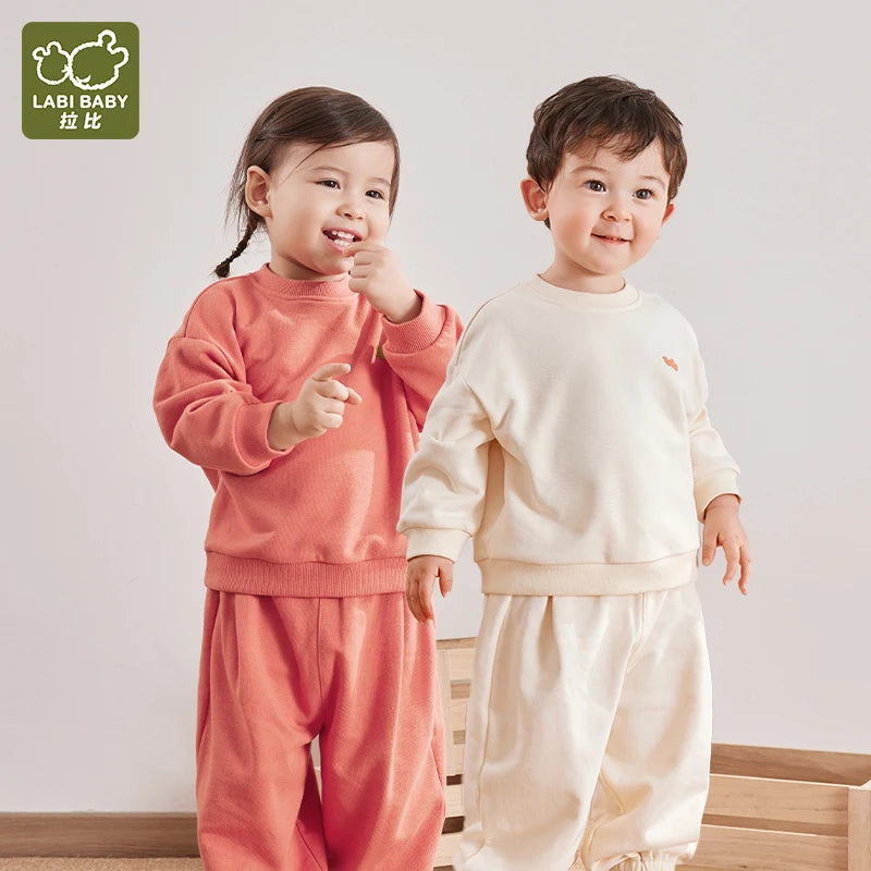 LABI BABY Long Sleeve Sportswear Boys Girls Casual Sweatshirt Pants Kids Sports Clothes Autumn Children Clothing Red White 1-5 Y