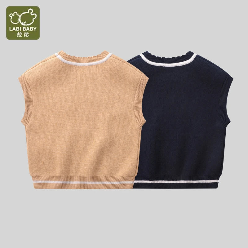 LABI BABY Girls Knitted Vest Top Sweater Vest Bear Pattern Autumn Tops Knitted Clothing Blue Khaki 1-6 Toddlers Baby Clothes