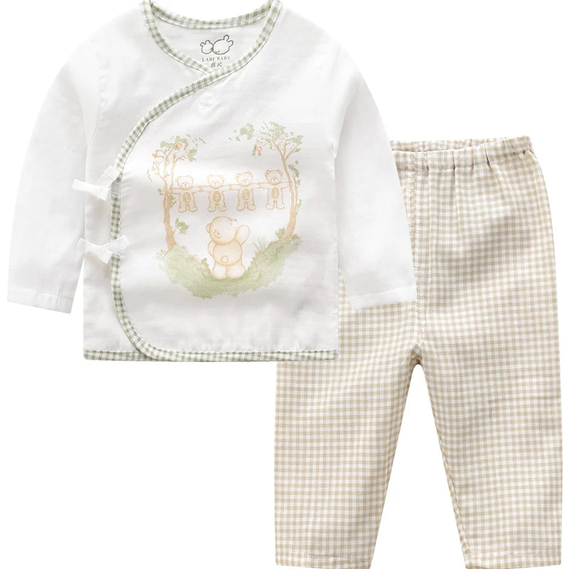 LABI BABY Skin friendly Infant Clothes Set Long Sleeve Plaid Print Top Pant Set Baby Spring Autumn Clothes Toddler Newborn Wear