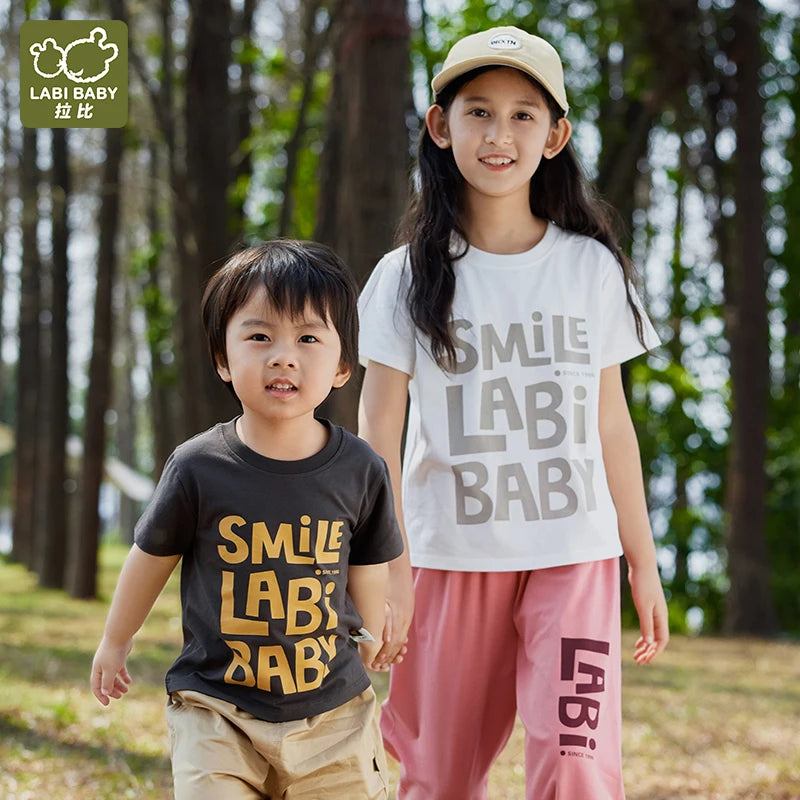 LABI BABY Children T-Shirts Summer Top Short Sleeved T-shirt for Boys Girls Kids 1-10 Year old Round Neck Tops Casual Clothes