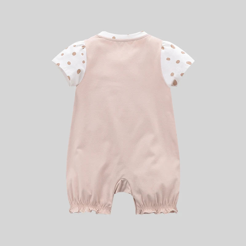 LABI BABY Polka Dot Bodysuit Bear Printed Cute Cotton Romper for Girls Boys Short Sleeve Onesie Toddler Summer Infant Jumpsuit