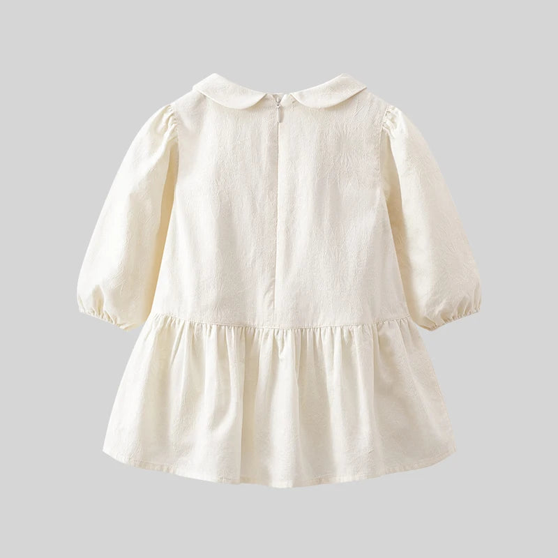 LABI BABY Luxurious Cotton Dresses Girls Long Sleeve Toddler Dress Infant Delicate Dress with Collar Kids Clothes 0-3 Year