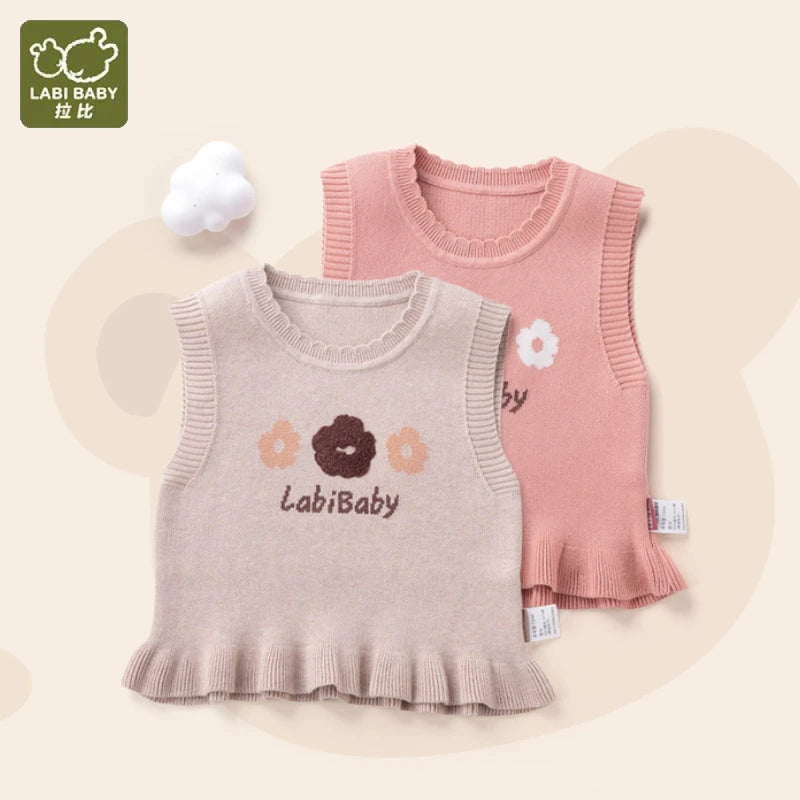 LABI BABY Blossom Knitted Vest for Girls Flowers Pattern Sweater Vest O Neck Pullover Knitwear Sleeveless Sweater Vests Top 2024