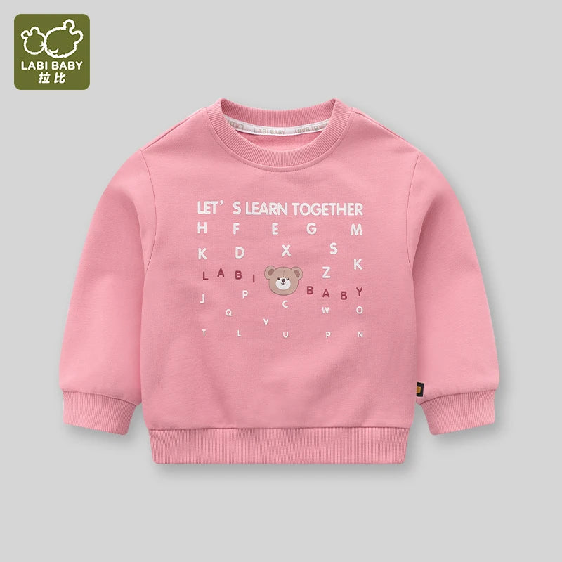 LABI BABY Boys Girls Autumn Tops Casual Long Sleeve Sweatshirt Kids Spring Clothes Children Clothing Red Grey Sportswear 1-6Year