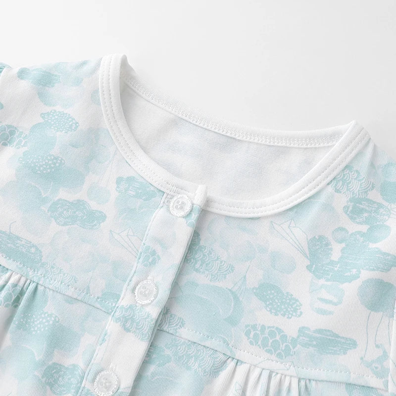Floral Baby Dress for Girls Infant Knee Length Dresses Toddler Flowers Spring Autumn Dress Casual Cute Kids Clothes Pink Blue