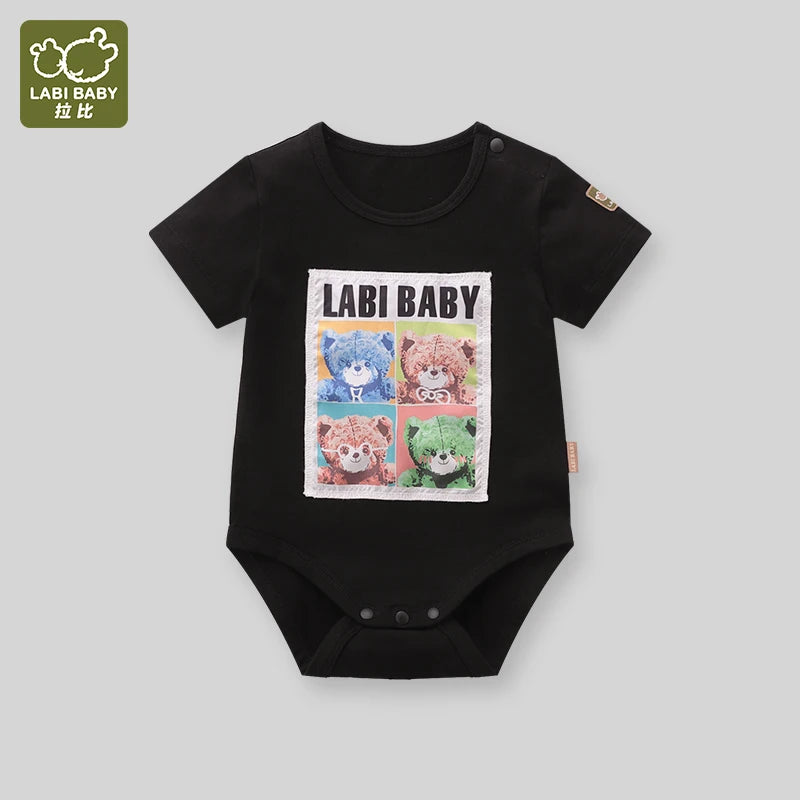 LABI BABY Body de dibujos animados para niño y niña, pelele de algodón con estampado de oso a la moda para niño pequeño, pelele suave de verano de manga corta para recién nacido