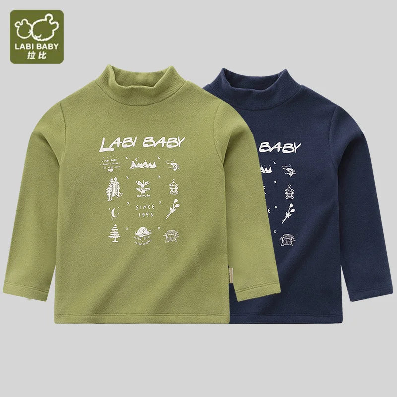 LABI BABY T-shirt Autumn Long Sleeve High Collar Tops for Boys Girls Kids Undershirt Green Blue Print Top Baby Boy Clothes