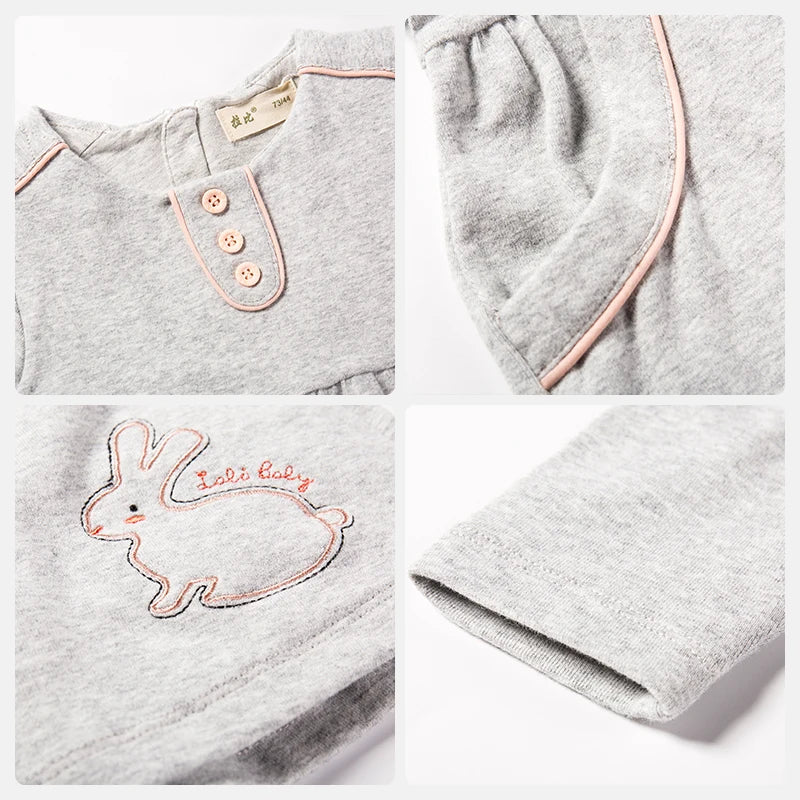 LABI BABY Autumn Dresses for Kids Girls 1-5 Years Old Children Casual Long Sleeve Dress with Pocket Indoor Outdoor Child Clothes