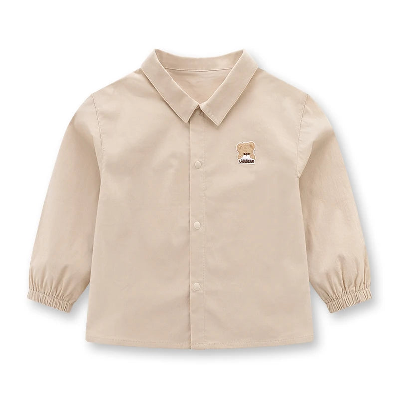 LABI BABY Durable Corduroy Shirt for Kids Autumn Spring Blouse Boys Girls Long Sleeve Tops with Snap Buttons Cartoon Letter Prin