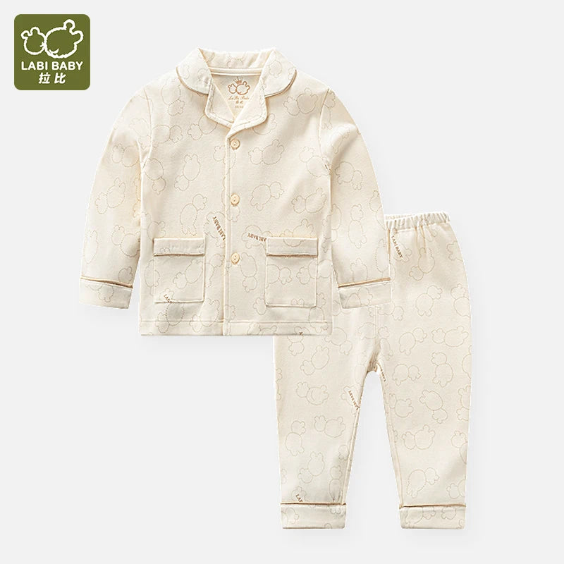 LABI BABY Children's Lapel Long Sleeve Cute Cartoon Print Cardigan Top and Pant Set Baby Girl Clothes Spring Clothing girls Set