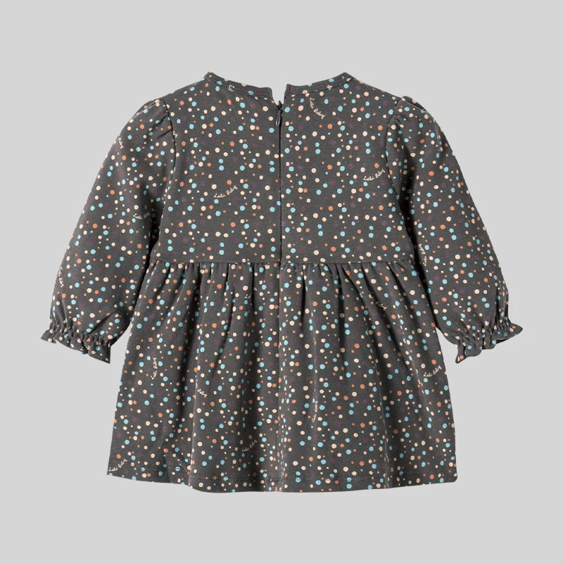 LABI BABY Girl Colorful Dot Print Dresses Sweet Ruffled Long Sleeve Bow Dress for Infant Toddler Girls Autumn Dress Kids Clothes