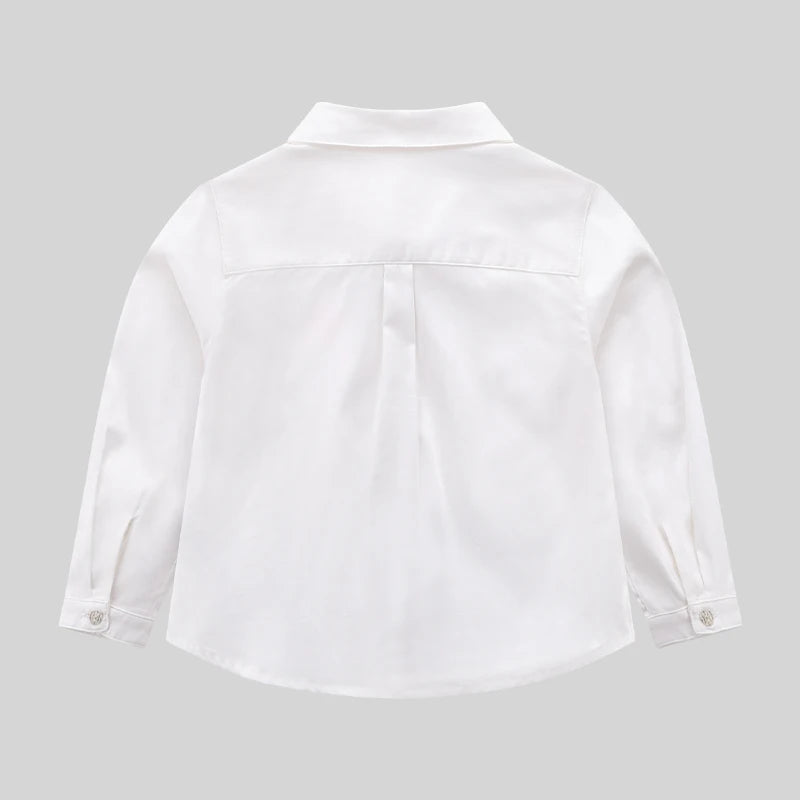 LABI BABY Durable White Shirt Kids Classic Blouse for Boys Girls Cotton Long Sleeve Top with Buttons Cartoon Print Shirts