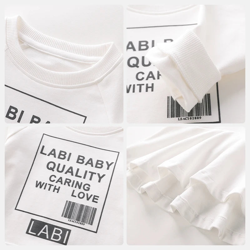 LABI BABY Autumn Spring Dress Kids Girls Casual Long sleeve Dresses Toddler Sports Dress for Girls Children Clothes 2 Colors