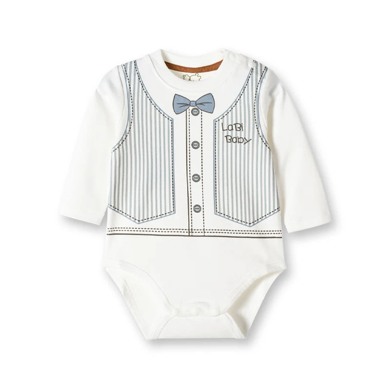 LABI BABY Romper estampado de lazo pequeño mono de caballero monos para bebé niño mono infantil ropa de algodón ropa para recién nacido