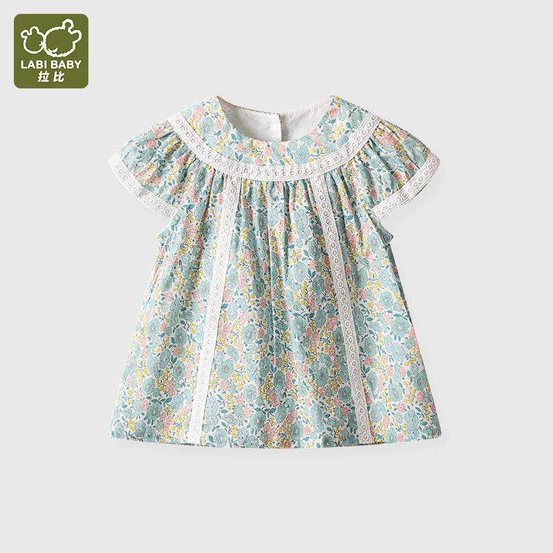 LABI BABY Summer Kid Baby Girls Short Sleeve Sweet Printing Tshirts Pastoral Style Kids Baby Girls Princess Children Clothes Top
