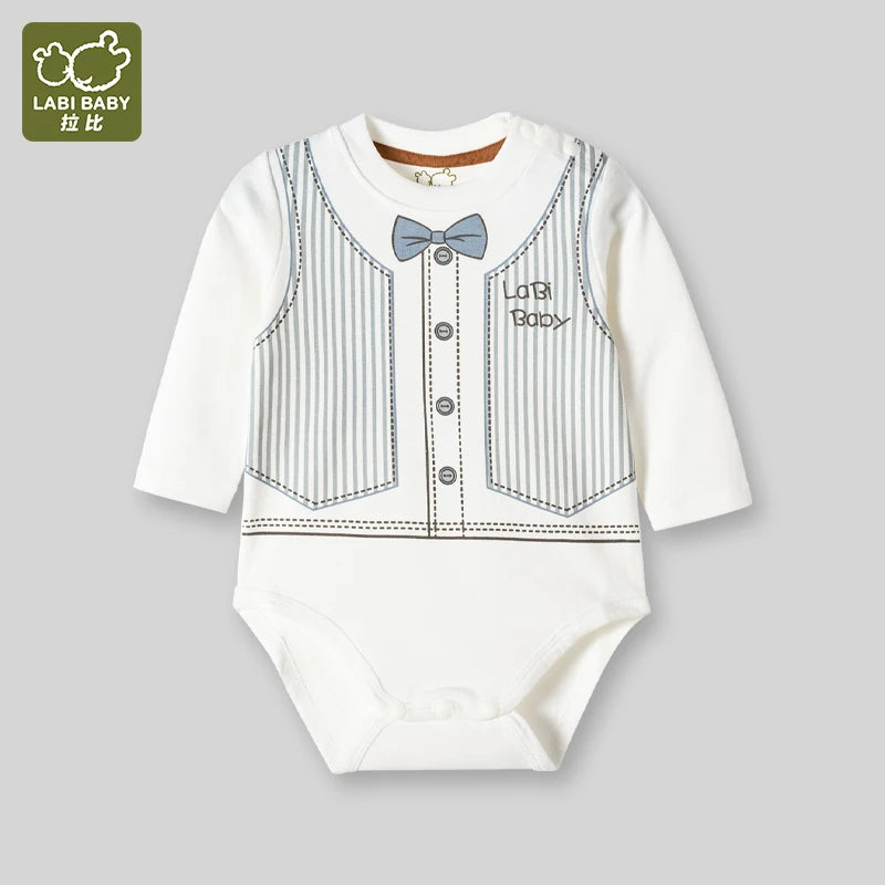 LABI BABY Romper estampado de lazo pequeño mono de caballero monos para bebé niño mono infantil ropa de algodón ropa para recién nacido